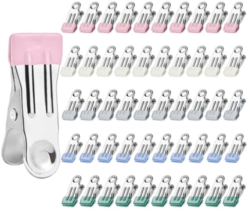FONHREW 50 Pezzi Mollette per Bucato Antisegno,Mollette in Acciaio Inox Colorate Multifunzione Mollettes Bucato Senza Impronte Metallo per Calze Fotografie e Conservazione di Cibo (Color)