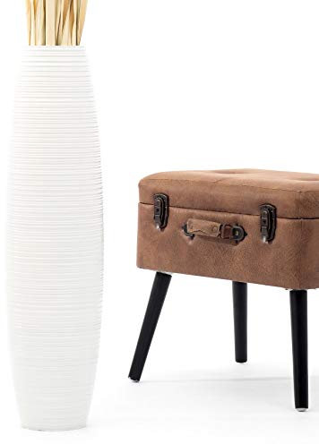 Leewadee Große Deko Bodenvase Für Dekozweige, Hohe Standvase Für Pampasgras, Design Holzvase, 65 cm, Weiß