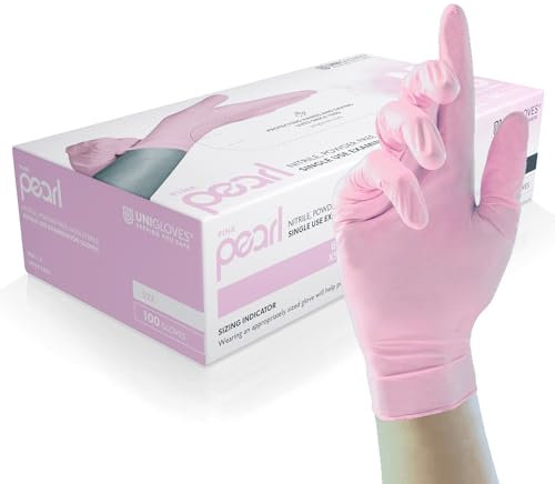 Unigloves Pink Pearl Guantes de examen de nitrilo - Guantes desechables multiuso, sin polvo y sin látex - Caja de 100 guantes, color rosa, extra grandes (GP0054)