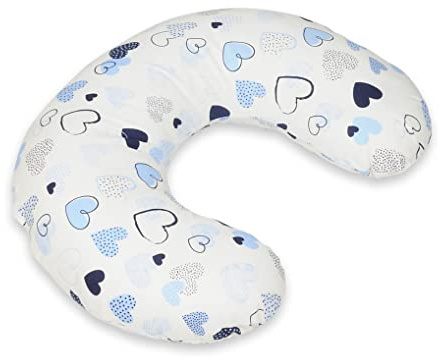 Velinda cuscino piccolo, per l'allattamento, da seduta, gravidanza, poggiatesta (motivo: cuori blu)
