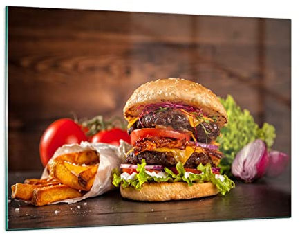 Wandbilder Dekoration Wohnzimmer Hamburger Sandwich Bilder auf Glas 120x80cm Glasbild Schlafzimmer Küche Deko Wand Kunstdruck Art Groß XXL Wanddeko Bild im Glas Modern Wall Decor GAA120x80-3795