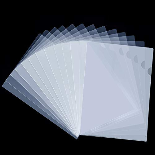 WOT I 48 Pack Plastic Clear Document Folders - L-Type Folders Copy Safe Project Pockets, for A4/ Letter Size Sheets, Transparent Color