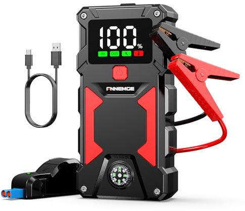 FNNEMGE Avviatore Batteria Auto, 5000A 24800mAh Avviatore Emergenza per Auto (Adatto a Tutti i Veicoli a Benzina o 8,0L Diesel), con di Uscita USB, Luce LED,Schermo Grande HD.Adattatore uscita EC-5.