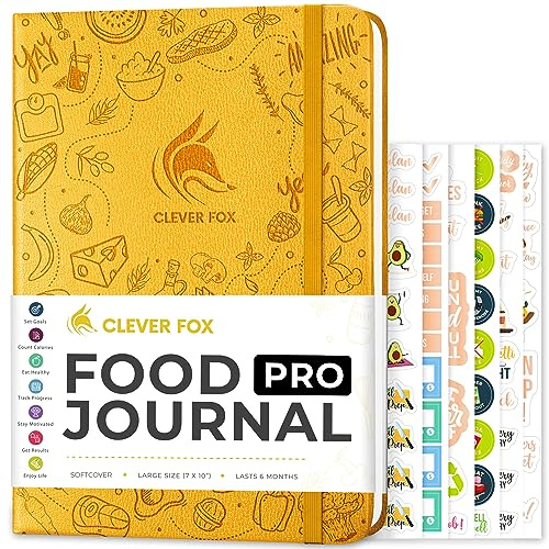Clever Fox Food Journal Pro – diet- och wellnessplanerare för kvinnor och män – viktminskningsdagbok med kalorispårare – matlogga för spårning av måltider, träning och viktminskning – 18,5 x 26 cm,