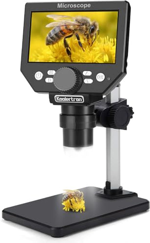 Koolertron Microscopio Digitale LCD, Microscopio Bambini 4.3 Pollici 1080P 8 Megapixel Zoom con Ingrandimento 1000X HD Fotocamera con luce a 8 LED