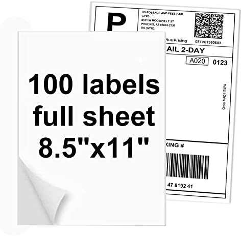 NefLaca 100 Full Sheets Sticker Paper for Laser & Ink Jet Printers, 8.5 x 11 Full Sheet Address Shipping Label, 100 Sheets 100 Labels