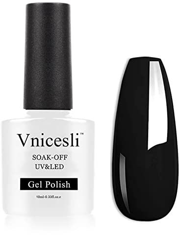 Vnicesli UV Gellack Nagellack Schwarz Farben, Soak Off UV LED Nagel Gellack für Nail Art Salon DIY Black Gel Nagellack für Nageldesign Maniküre 10ml
