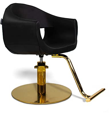 Berkeley Salon Styling Chair Milla Black Seat Gold Base, Beauty Salon Barbershop Hair Studio Professional Furniture and Equipment