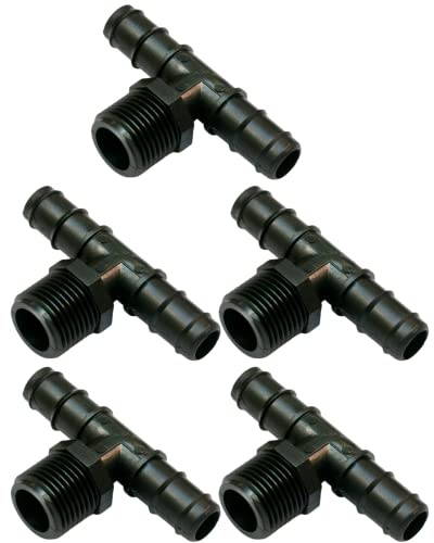 Raccordo a Tee Portagomma con Filetto, Connettore a 3 Vie per Tubi e Sistemi di Irrigazione a Goccia, Nero - Orto Facile (5, 20 mm x 3/4)