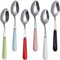 Lot de 6 cuillères à pamplemousse avec bords dentelés ronds, cuillère dentelée en acier inoxydable avec poignée en céramique multicolore, kiwi, pomme, agrumes, cuillères à dessert