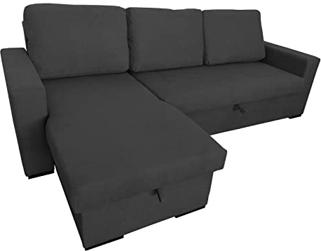 MUEBLIX.COM | Sofá Cama Chaiselongue Galicia | 3 Plazas | Cheslong | Sillón Cama con Arcon | Diseño | Color Antracita
