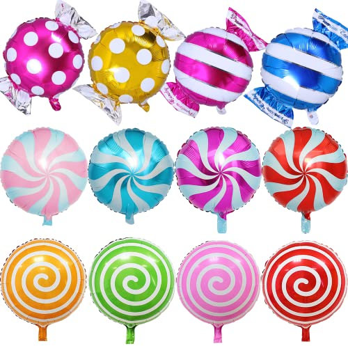 Luftballons Süßigkeiten, 12 Stück 18 Zoll Folienballon Lollipop, Helium Ballons Candy, Bunte Luftballon Bonbon, für Geburtstag Sommer Party Dekoration Geschenk