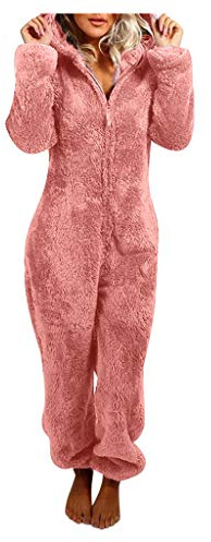 Gefomuofe Pijama mono para adultos, unisex, mono de animal, disfraz de invierno, cálido, mono de peluche, cosplay, animal, de una pieza, Halloween, adultos, carnaval, pijama de una pieza, Rosa.,