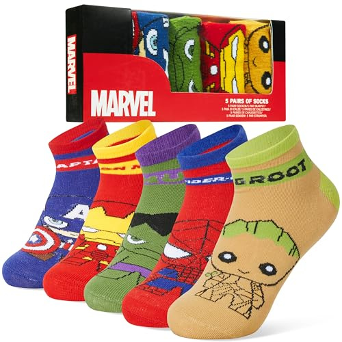 Marvel Chaussettes Garçon et Ados, Lot de 5 Chaussettes Fantaisie, Doux Respirant Socquettes Enfant, Cosy Idee Cadeau (Multicolore, 35-39 EU)
