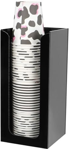 Dispenser per tazze da caffè usa e getta, organizer per tazze e coperchi, dispenser per bicchieri di carta o plastica usa e getta da 5 a 473 ml, portabicchieri in acrilico nero per bar, ristoranti,