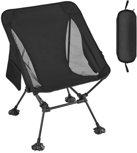 ATEPA Ultra Lightweight Camping Chair 150 kg, Folding Portable Camping Chair for Adults, Compact Outdoor Camp Chair with Carry Bag for Garden Picnic Beach Fishing Backpacking, Black Large