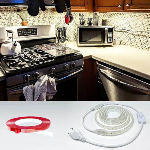 Q.Laomi LED Strip 2M, Super Hell Streifen 220V 230V Direktanschluss, Wasserdicht IP65 Leiste Mit Schalter, 4000K Lichtleiste für Küche, Badezimmer, Werkbank, Lichtband Neutralweiß