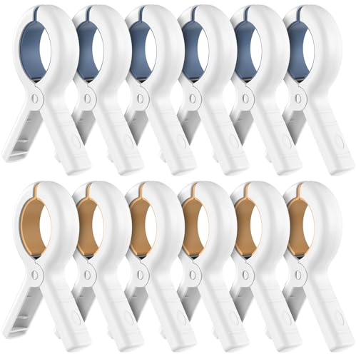 Senbowe 12 Pack Beach Towel Clips, Heavy Duty Plastic Clothes Pins, Windproof Clothes Clips to Dry on Clothesline and Hanging Rack