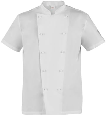 Siry Work Giacca Tommaso Uomo per Chef, Cuoco, in Cotone Elasticizzato, doppio petto, manica corta con taschino portapenne sulla manica