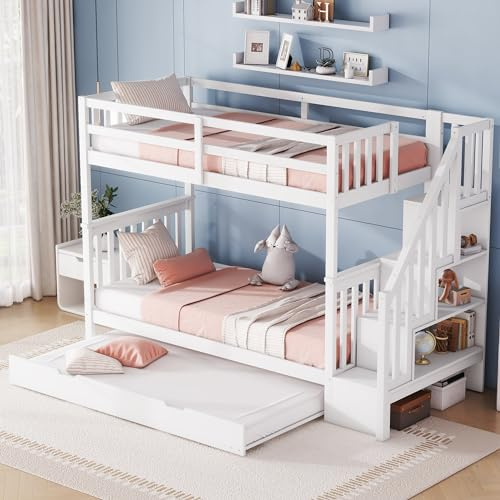 KUAKE Letto a castello 90x200 cm, letto per bambini, letto matrimoniale, con telaio per scale, con letto a castello estraibile, parapetti alti (90x200cm)