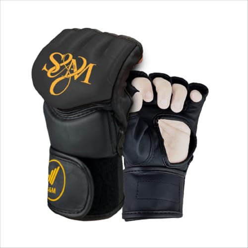 S&M Professionelle MMA Handschuhe für Grappling, Sparring, Training, Kampfsport, Schlagpolster, Martial Arts, Muay Thai, Schlaghandschuhe, Kunstleder (Golden, S)