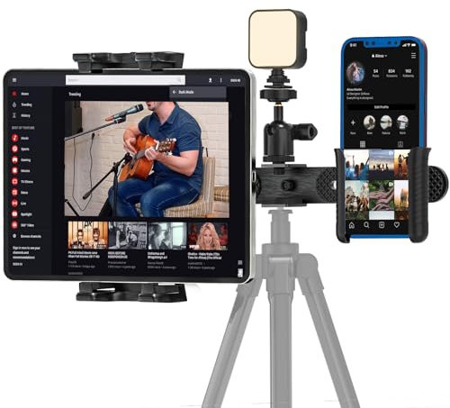 Rodison Tablet Tripod Mount Adapter, iPad Tripod Holder with 1/4 Ball Head for Ring Light, Microphone, and 2 Clamp Mount for iPad Pro/Air/Mini, All 4.7-12.9 Tablets Smartphones