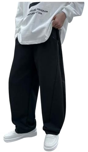 Pantalon Jambe Large Enfant Garçon Taille Elastique 8-15 Ans Pantalon Fluide Adolescente Garcon Ample Hiver Chic Pas Cher Confortable Casual Sport Jogging Streetwear (12-13 Ans, Noir)