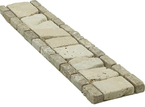 Bordure en mosaïque travertin Mixte Carmenta, 6x29 cm, pour décoration intérieure et extérieure