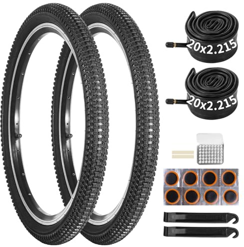 yeesport 20 Zoll Fahrradreifen Set, Fahrradreifen 20×2.215/54-406 MTB Reifen + Fahrradschlauch & Reparaturset – Faltbare Gummireifen für Mountainbike, BMX, Citybike, Faltrad – Ersatzreifen