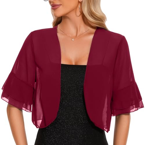 Atxnn Bolero Mujer de Gasa Chaqueta Verano Toreras de Media Manga con Volantes Cardigan Corto Ligero para Fiesta Vestidos