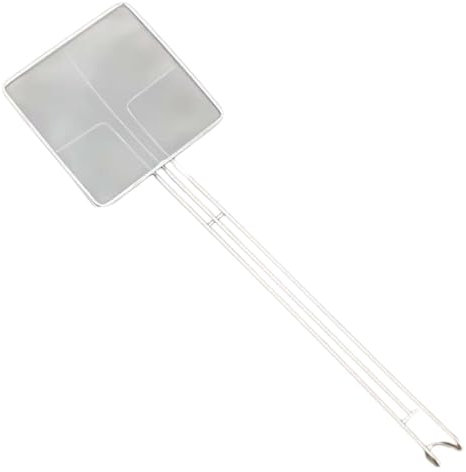 Skimmer Spoon Stainless Steel Strainer Spoon Square Flat Skimmer Ladle with Long Handle Fine Mesh Skimmer, Oil Strainer Spatula for Deep Fryer Pasta Kitchen