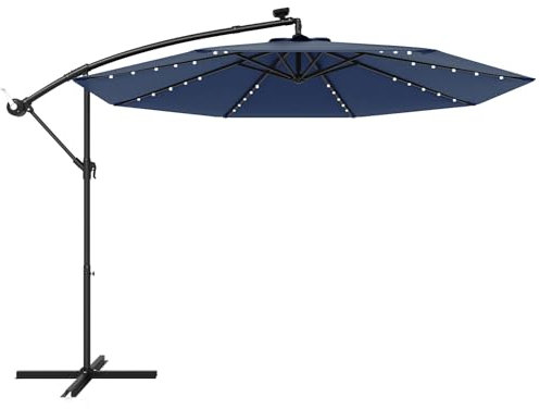 RELAX4LIFE Ombrellone da Giardino 300 cm con Luci LED, Inclinazione Regolabile, Pannello Solare, per Esterno (Patio, Cortile, Ristorante o Bar, Blu)