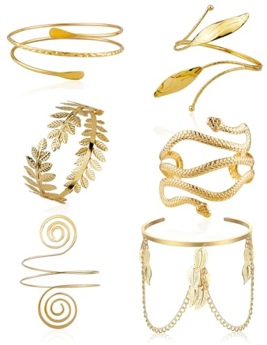 Integrity.1 6 Pezzi Bracciale Braccio Fascia da Braccio Superiore Braccialetto, Braccialetti Minimalista Semplice Greco, per Le Dea Greca Filigrana Swirl Boho Monili di Costume Regolabile