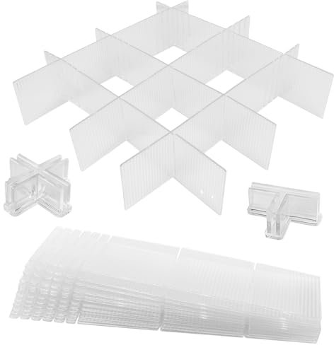 12pcs Adjustable Drawer Dividers with 64pcs Fixing Clips, Plastic Drawer Organizer, Flexible DIY Organizers for Kitchen, Office and Home - Perfect for Socks, Underwear, and Clutter - Easy Install