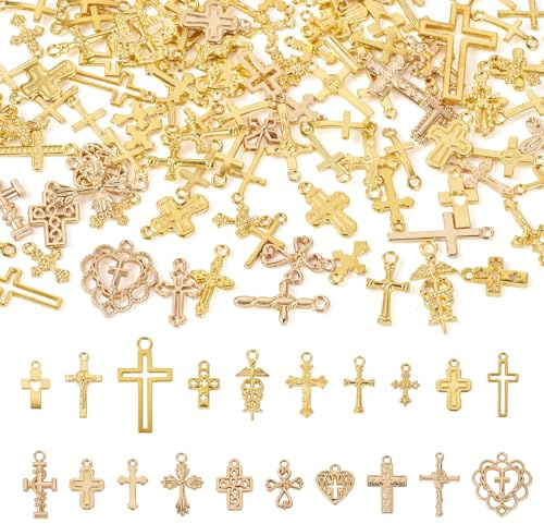 Crafans 129 st legering korshängen tibetansk stil kors hängen blandade ljus guld kors dinglande berlocker eleganta religion smycken berlocker för gör-det-själv halsband smyckestillverkning
