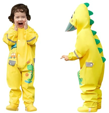 Chubasquero para niños, mono impermeable para niñas y niños, traje de lluvia ligero de una pieza al aire libre con ala de sombrero transparente, chaqueta de lluvia de dibujos animados, poncho de