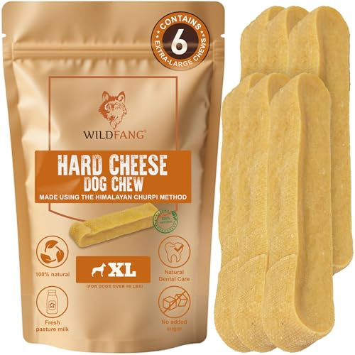 Wildfang® Yak-tugg, X-Stor för hundar över 45 kg – Dentaltugg, hårdhet som Himalayansk yakost, Churpi-ostpinnar, hundgodis & träningsgodis för valpar, Ca 137 g, 6-pack