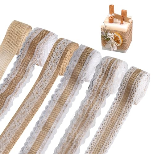 6 rollos de cinta de encaje de algodón vintage, 2 metros cada uno, cinta de encaje de lino vintage para costura, manualidades, álbumes de recortes, decoración de bodas, telas textiles decorativas