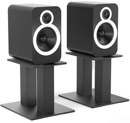 FREEAMG 1 Pair Desktop Speaker Stands, Universal Metal Speaker Stands with Vibration Absorption Pads up to 13KG, Desk Speaker Stand for Computer, Bookshelf(Regular)