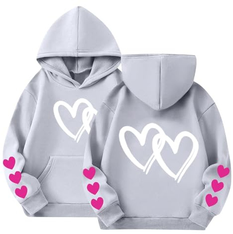 IAJDKMEK Valentines Day Kids Kids Valentines Day Hoodies Boys Girls Heart Graphic Sweatshirts Toddler Long Sleeve Pullover Shirt 11-12 Years Gray