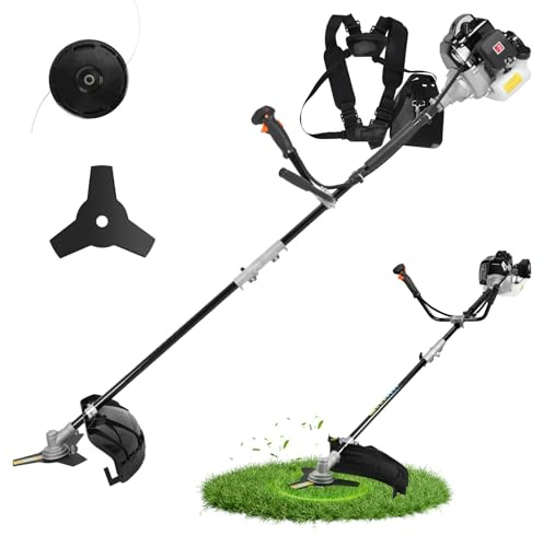 Débroussailleuse Thermique 52cc 2 Temps, Weed Eater & Brush Cutter, Coupe-Bordure Essence avec Lame et Tête à Fil, Outil de Jardin pour Entretien Pelouse et Talus