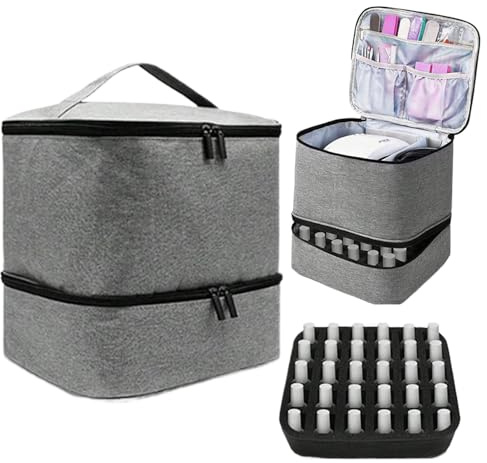 Organizzatore per smalti per unghie, capacità, doppio strato, custodia per smalto, con maniglia e cerniera, borsa per trucco impermeabile, per forniture da viaggio per donne
