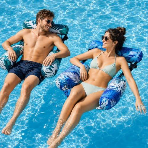 Lot de 2 Fauteuil Gonflable Piscine Adulte, Fauteuil Flottant avec Dossiers Confort, Fauteuil Flottant de Piscine, Bouée Piscine Matelas Gonflable, pour Fêtes Été Plage Lac Aquati