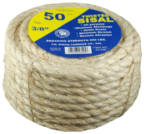T.W Evans Cordage 23-205 Twisted Multi-Purpose Rope, 1/4 in Dia x 50' L, 900 Lb