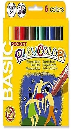 Playcolor 421976 – set med 6 fasta temperafärger, färgstarkt sortiment