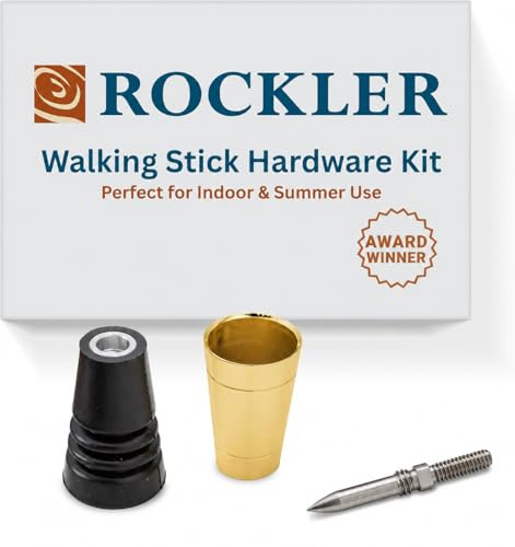 Rockler Cane/Walking Stick Hardware Kit – Hobby Tool Kit Includes Steel Spike, Ferrule, Cane Rubber Foot, & Aluminum Insert - Easy to Assemble Woodworking Kit – Perfect for Indoor, & Summer Use