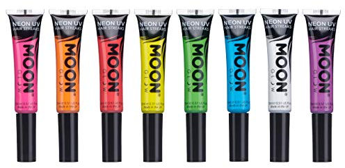 Moon Glow Neon UV-Haarfarbe Strähnen, Haar-Mascara, temporäre auswaschbare Haarfarbe, leuchtende Neonfarbe, leuchtet unter UV-Beleuchtung (8er-Set, 15 ml (8er-Pack))