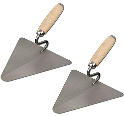 DEWEPRO® Lot de 2 truelles de maçon berlinoises - Truelle triangulaire avec col en S - 220 x 215 mm - Lame en acier - Forme berlinoise avec col de cygne et manche en bois