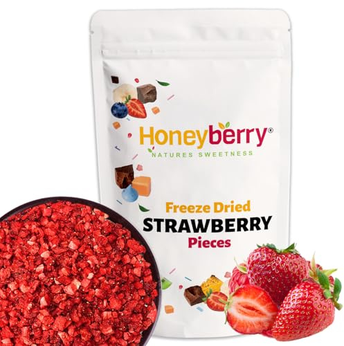 Fresas Liofilizadas en Trozos 50g — Trozos de Fresa Liofilizada — Fruta Liofilizada sin Azúcar — Fresas Deshidratadas — Para Repostería, Muesli, Snack, Decoración y Postres