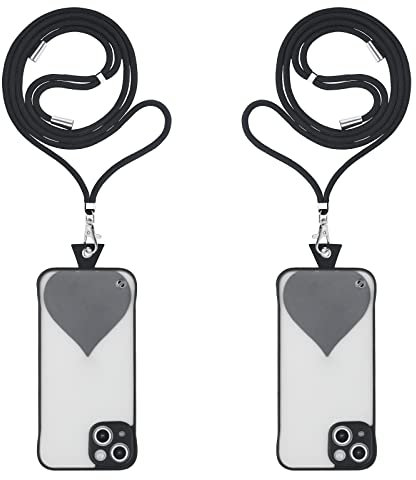 Vicloon Phone Landyard Neckstrap, 2PCS Lanyard Neck Strap and Heart Phone Tether Tabs Crossbody Adjustable Phone Lanyard for iPhone Galaxy Samsung Huawei Google HTC (Black)